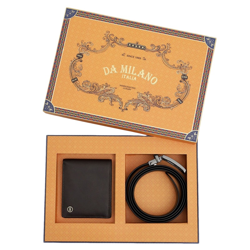 Brown Plain Leather Mens Wallet & Belt Gift Set