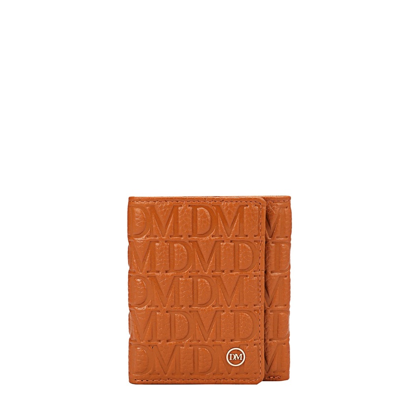 Orange Trifold Leather Mens Wallet