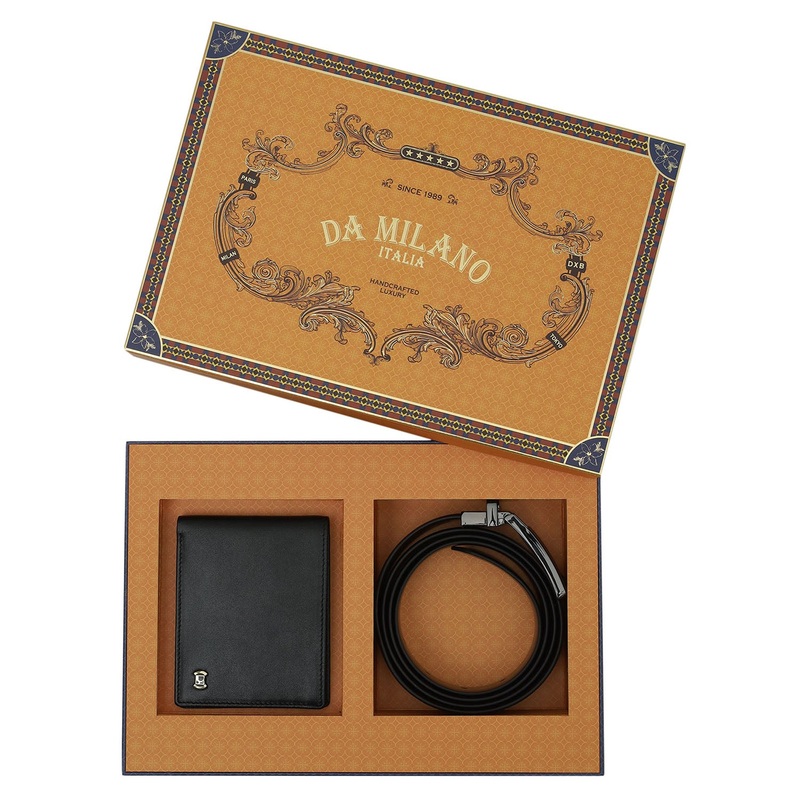 Black & Cognac Plain Leather Mens Wallet & Belt Gift Set