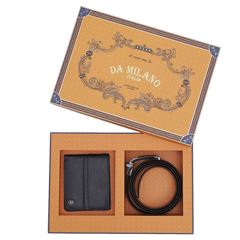Black Plain Leather Mens Wallet & Belt Gift Set