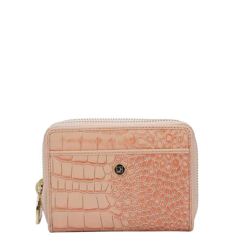 Croco Leather Ladies Wallet - Peach