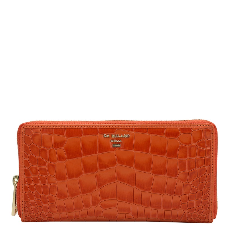 Croco Leather Ladies Wallet - Pumpkin