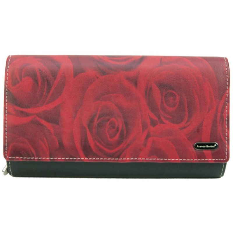 Franco Bonini - 4206 Classic Flap over ladies leather wallet - Rose Print