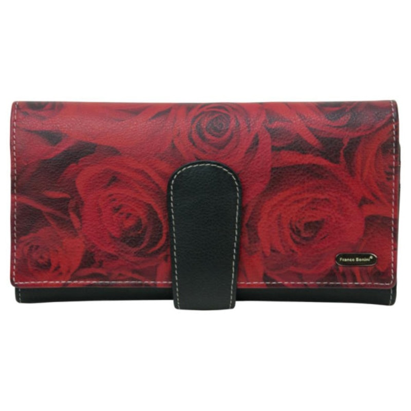 Franco Bonini - 4207 Ladies Large Leather Wallet - Rose Print