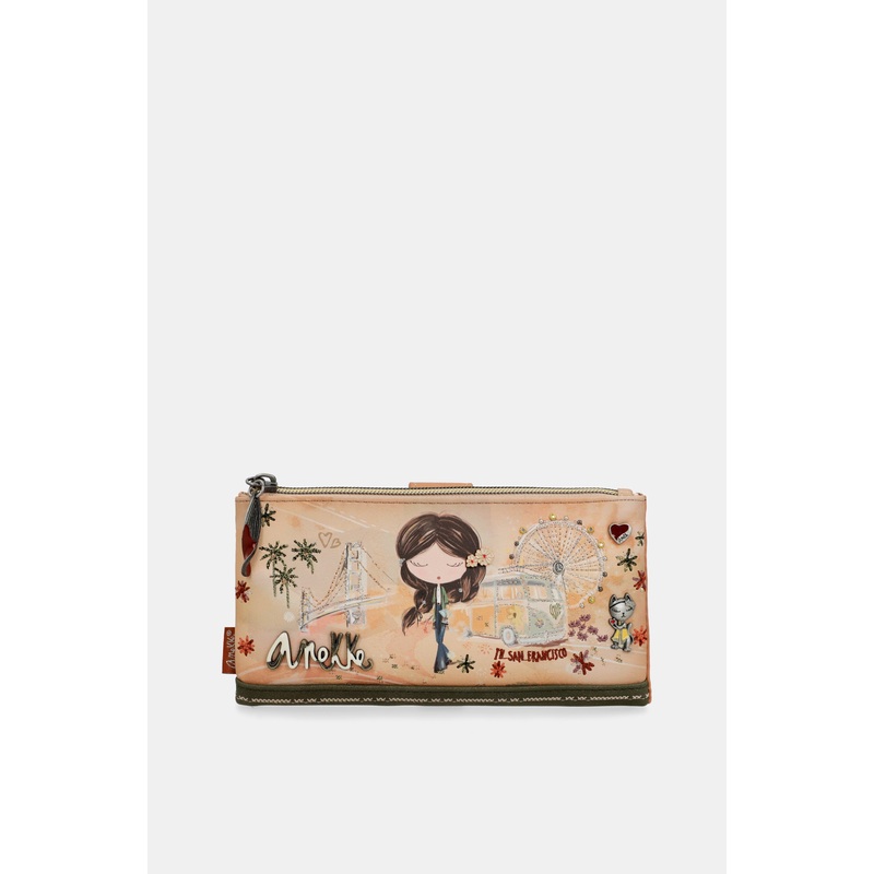 Peace & Love camel large RFID wallet