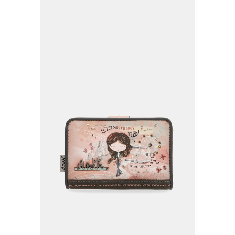 Peace & Love pink medium RFID wallet