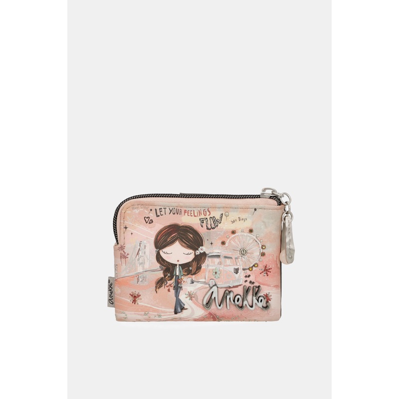 Peace & Love pink small RFID wallet