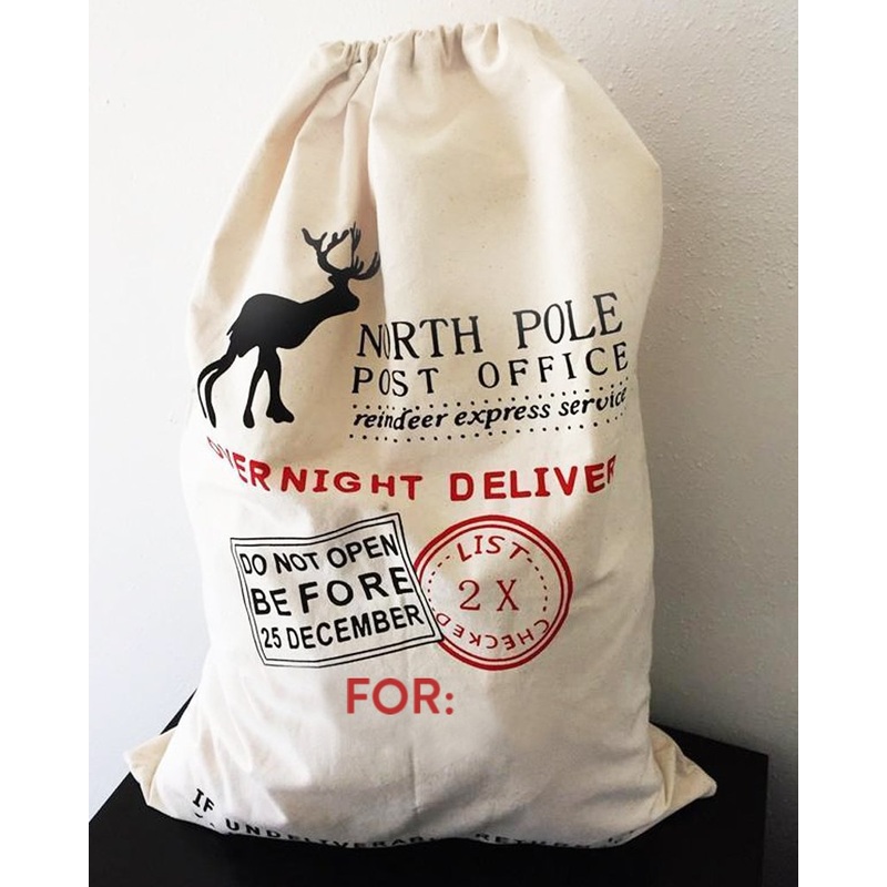 12 ct Printed North Pole Canvas Santa Sacks - By Dozen