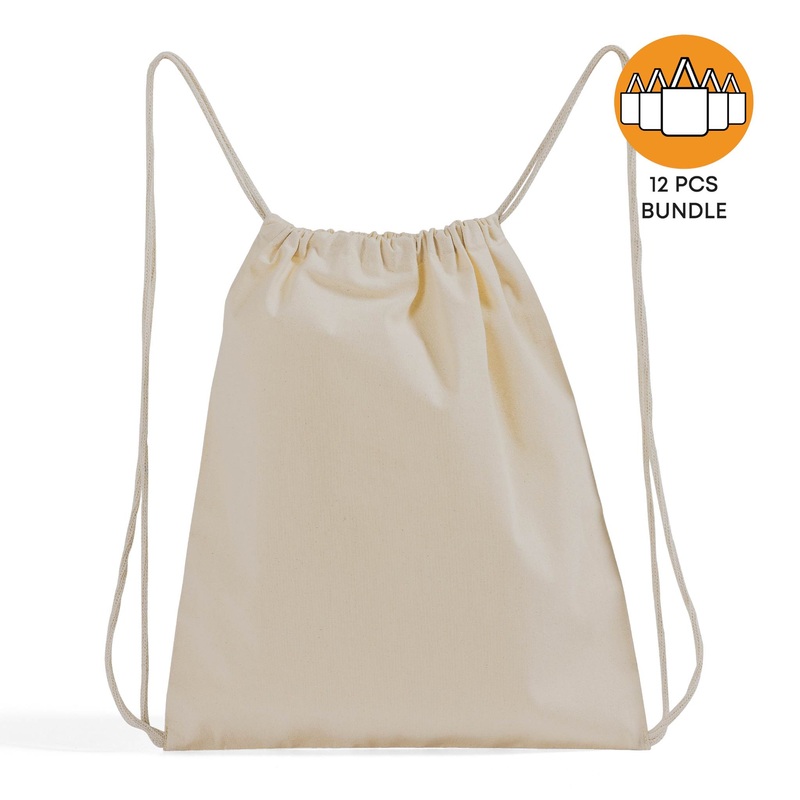 12 ct Small Canvas Drawstring Backpack / Cinch Packs - By Dozen