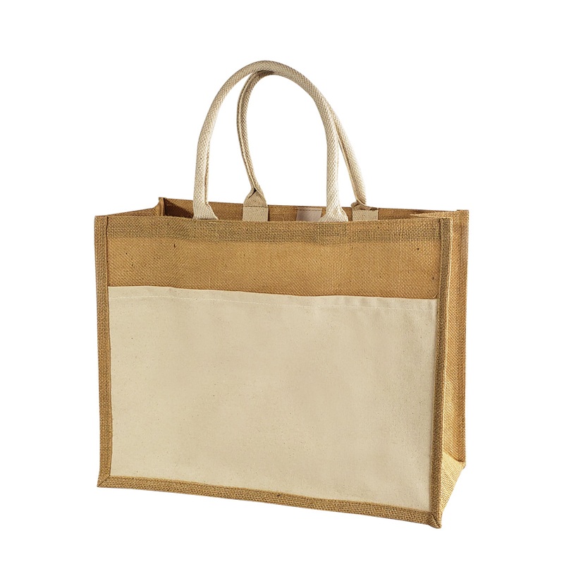 48 ct Easy-to-Decorate Jute Tote Bags with Canvas Front Pocket - By Case