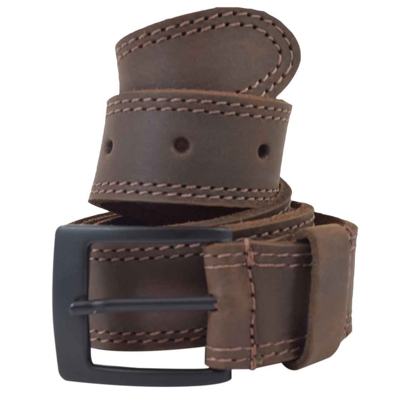 Two Row Stitch Leather Belt / Rustic Charcoal Buckle, 1.25" Wide