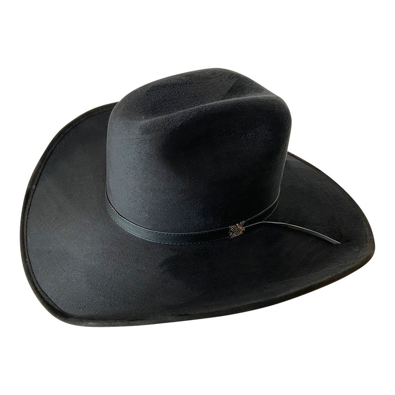 Wide Brim Cowboy Style Hat Handmade from 100% Oaxacan Suede - Burnt Black