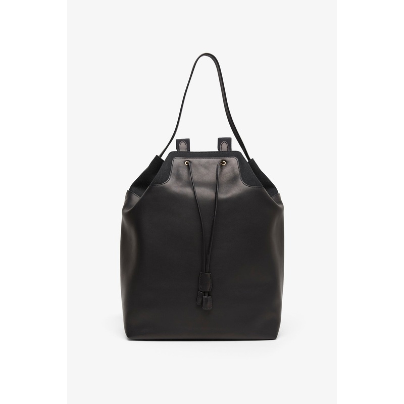 Spring black leather backpack