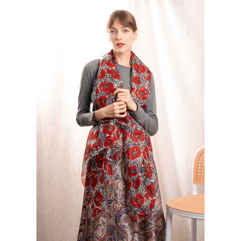 Scarf 63650 Sciarpa Seta Papaveri