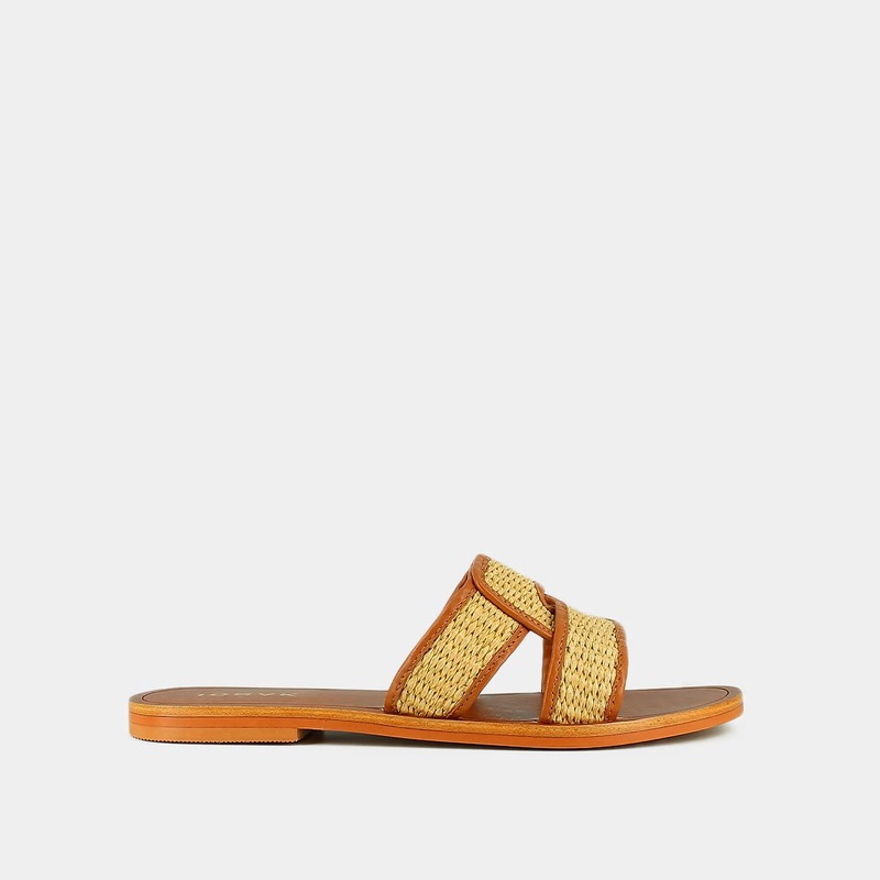 498- Wava Raphia/cuir Beige-camel