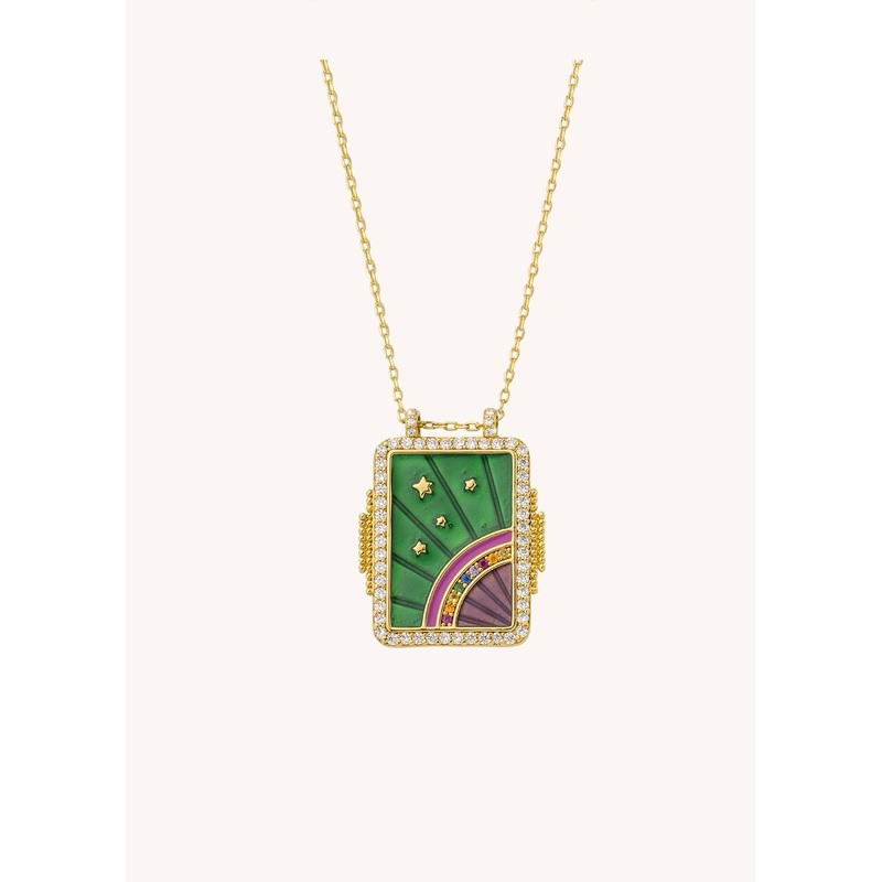 Necklace Green Rainbow Co-358g Gold