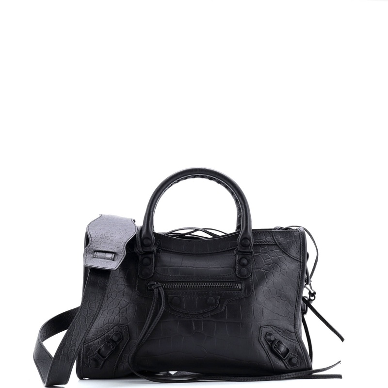 City Classic Studs Bag Crocodile Embossed Leather Small