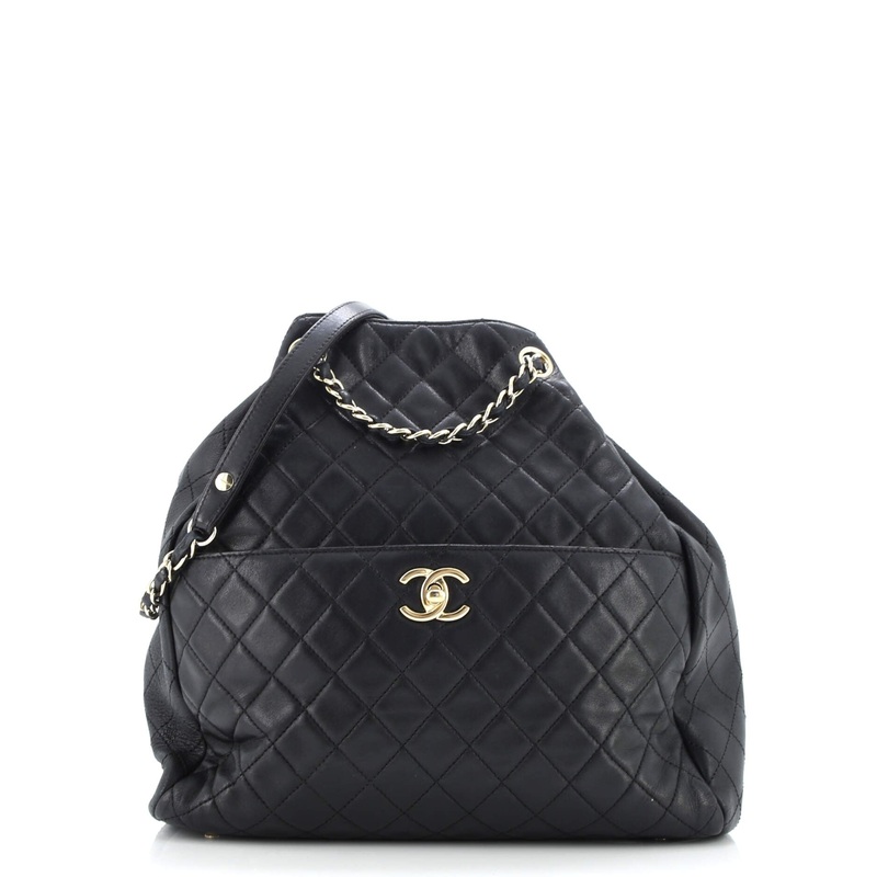 Drawstring CC Lock Bucket Bag Quilted Lambskin Small