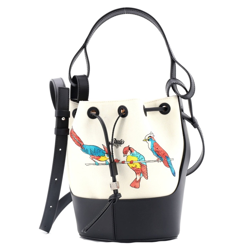 Paula's Ibiza Balloon Bucket Bag Printed Canvas and Leather Small
