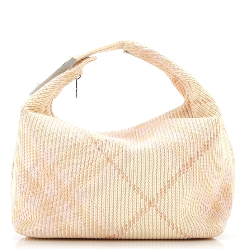 Peg Handle Bag Knit Check Fabric Medium
