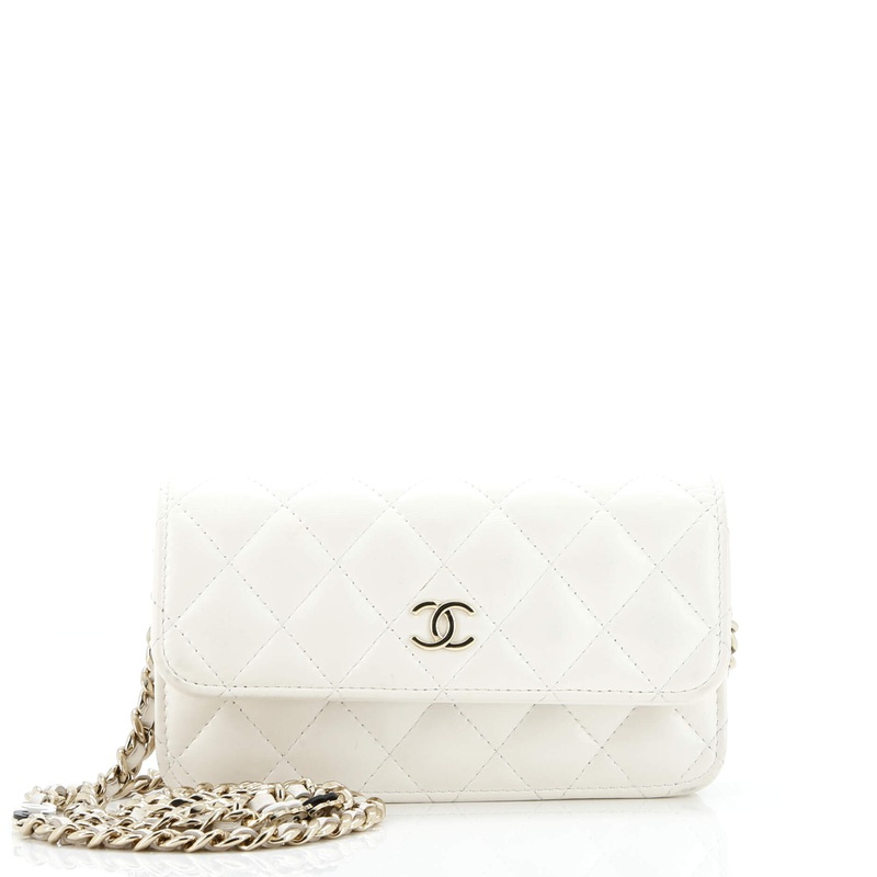 Tiny CC Link Flap Phone Holder with Chain Quilted Lambskin