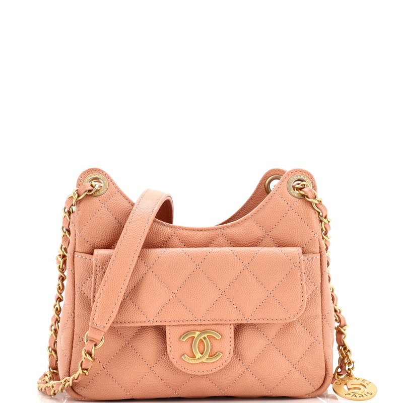 Wavy CC Hobo Quilted Caviar Small