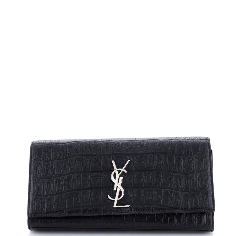 Classic Monogram Clutch Crocodile Embossed Leather Long