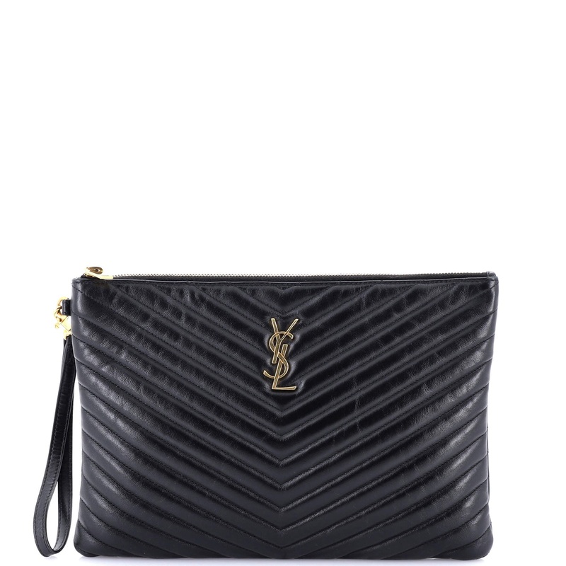 Classic Monogram Wristlet Pouch Matelasse Chevron Leather Medium