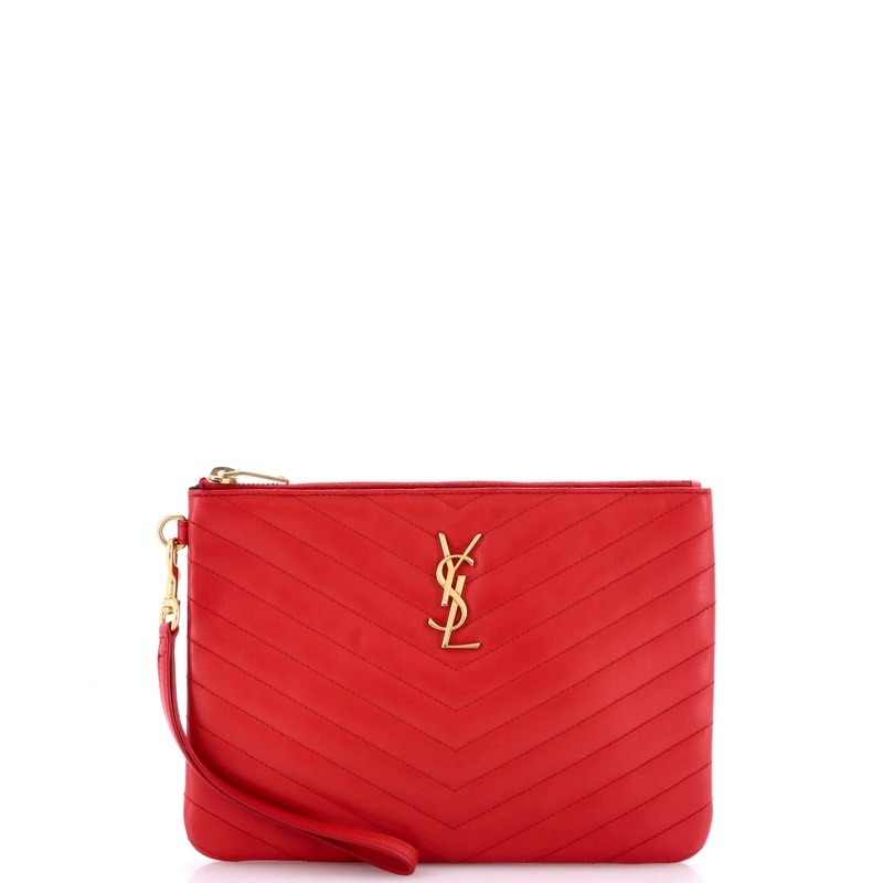 Classic Monogram Wristlet Pouch Matelasse Chevron Leather Small