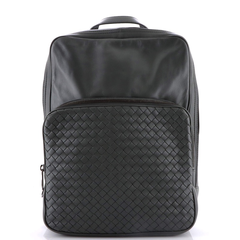 Front Pocket Backpack Leather with Intrecciato Detail Medium