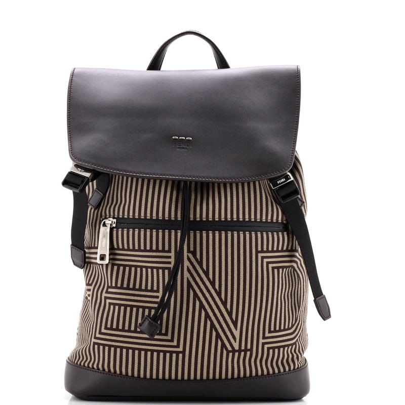 Logo Rucksack Backpack Striped Canvas Large