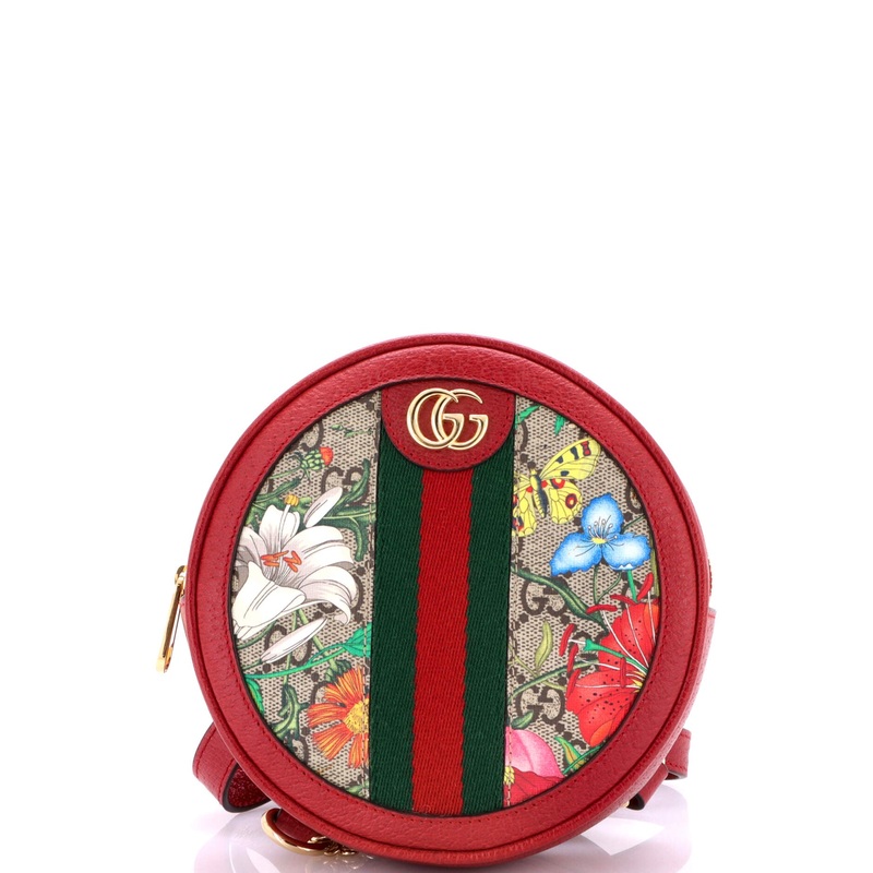 Ophidia Round Backpack Flora GG Coated Canvas Mini