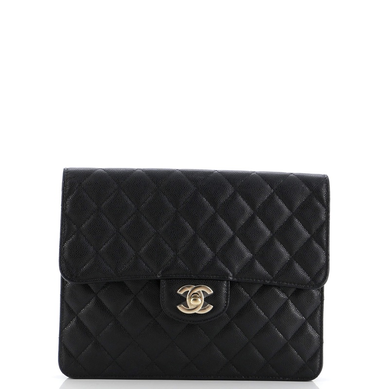 Square Classic Flap Clutch Quilted Caviar