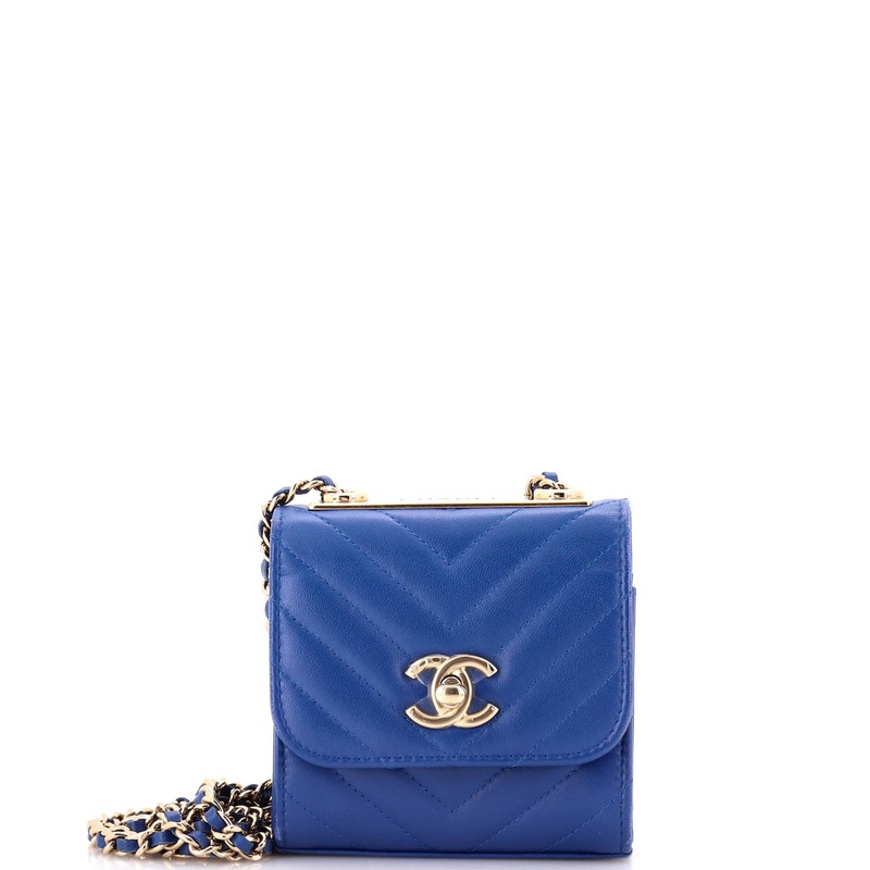 Trendy CC Clutch with Chain Chevron Lambskin Small