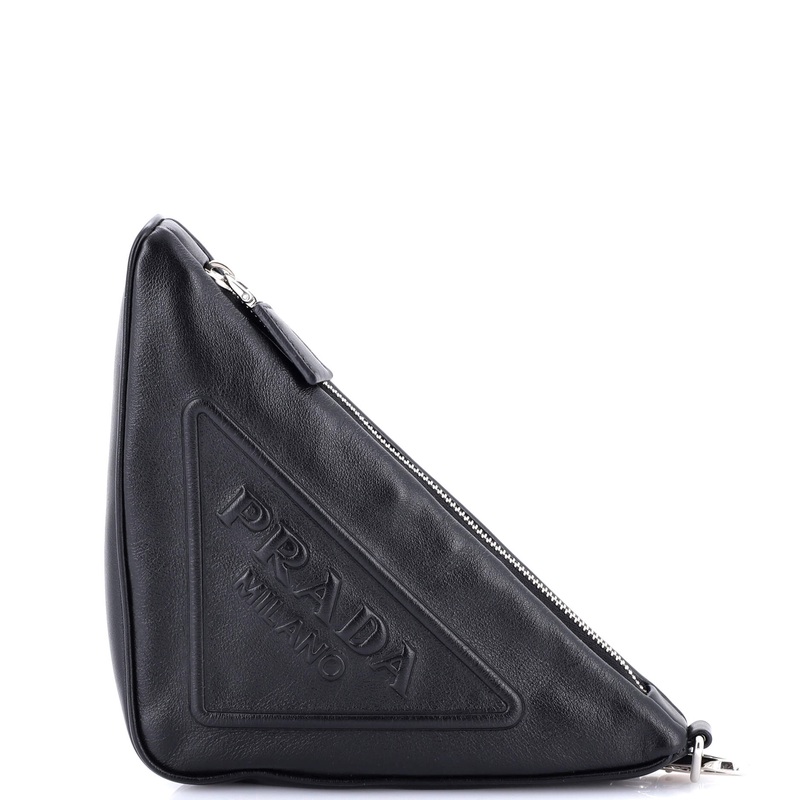 Triangle Logo Wristlet Pouch Embossed Leather