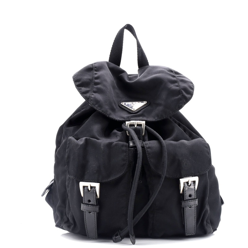 Vela Double Front Pocket Backpack Tessuto with Saffiano Leather Small