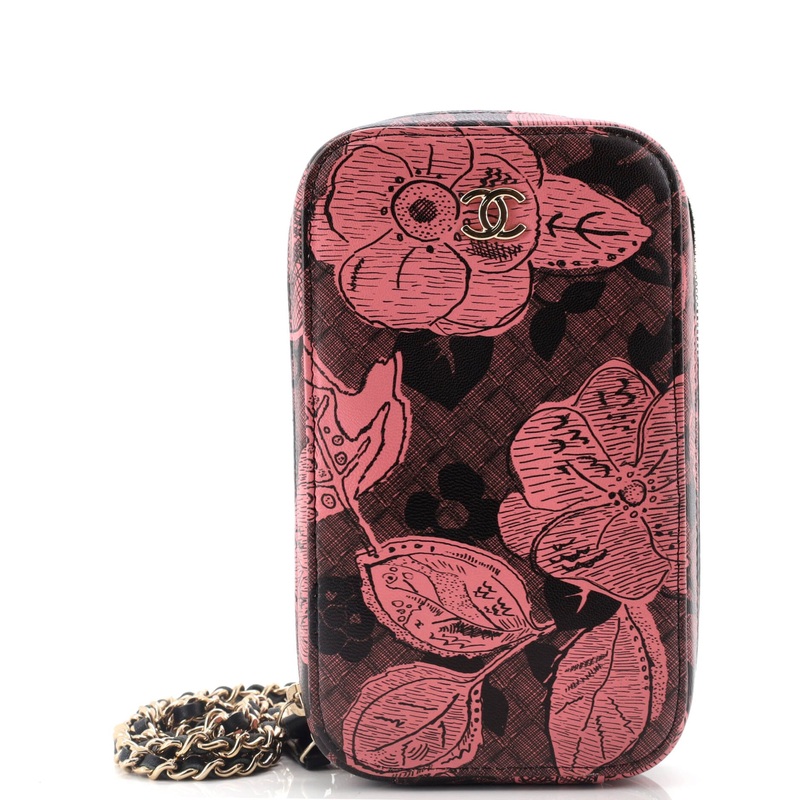 Zip Around Phone Case with Chain Printed Lambskin