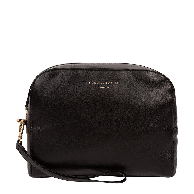 'Brompton' Black Leather Make-Up Bag