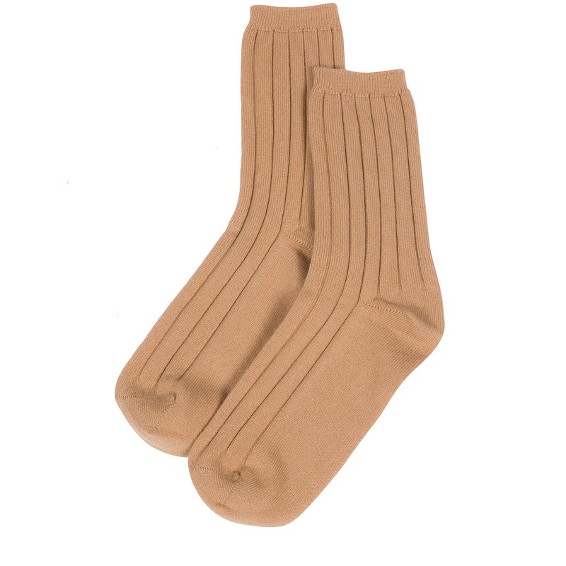 'Cartmel' Caramel Cashmere & Merino Wool Ribbed Medium Socks