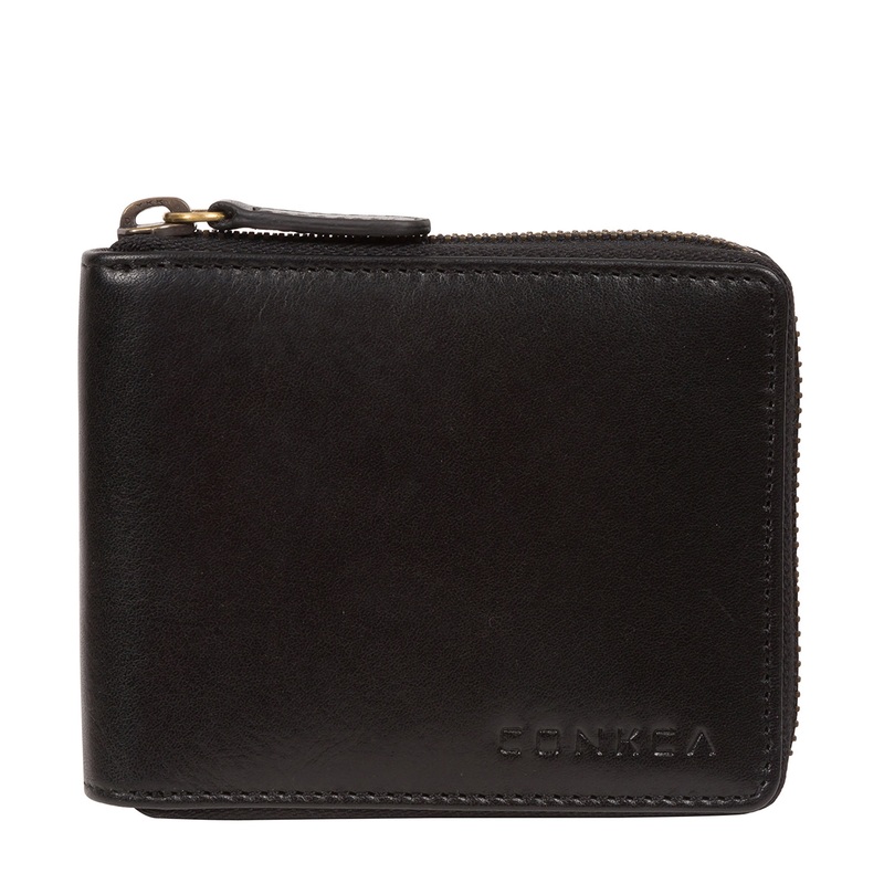 'Chief' Black Leather Zip-Round Wallet