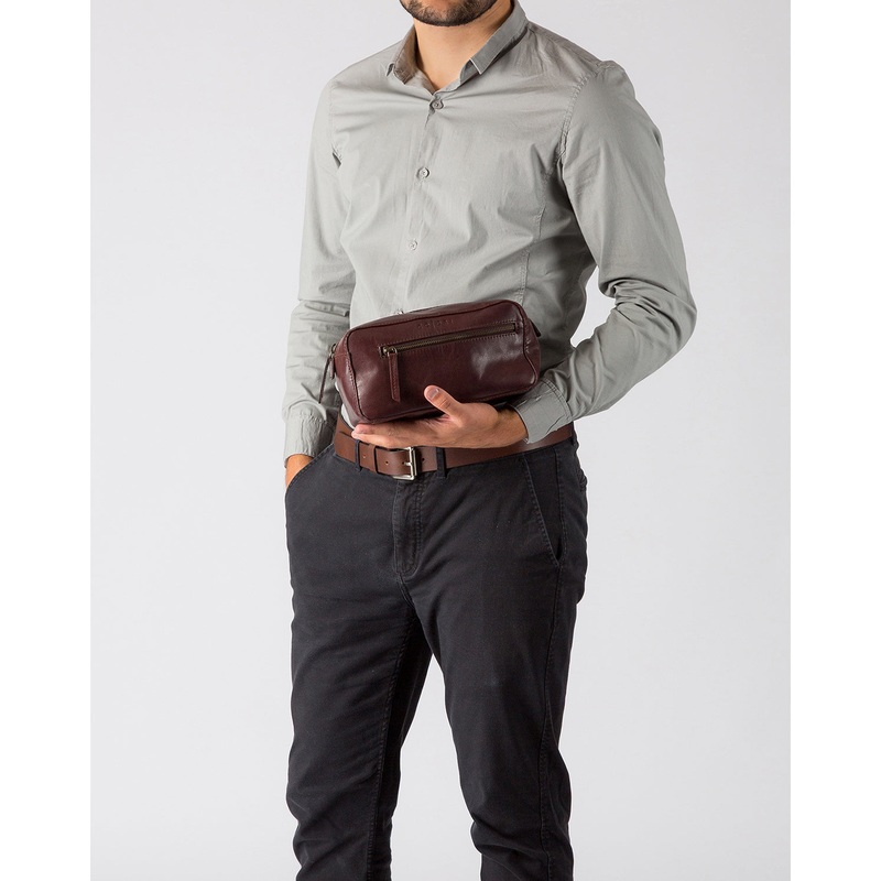 'Como' Italian Brown Leather Washbag