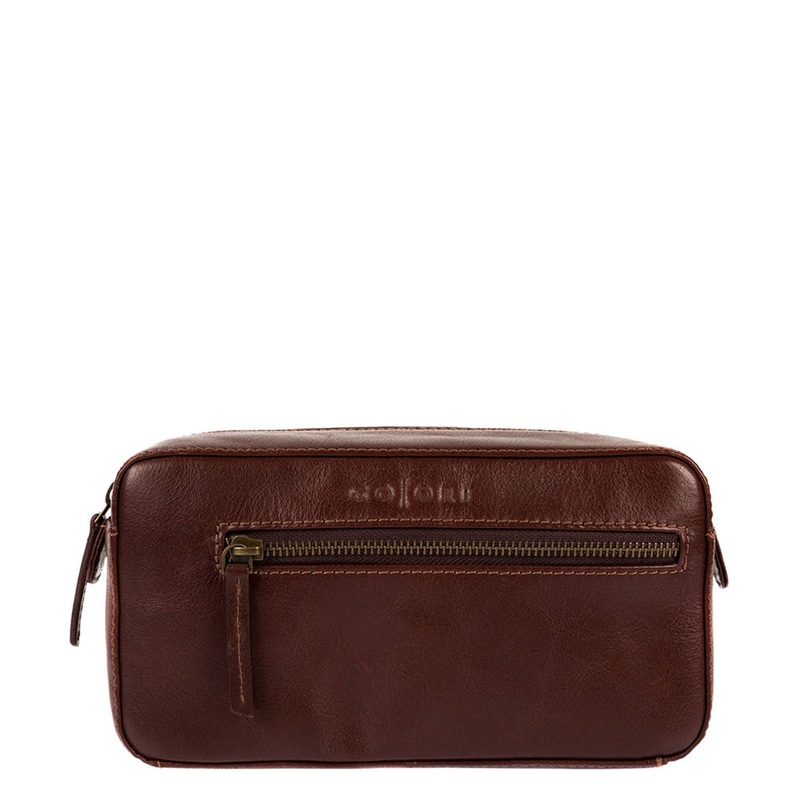 'Como' Italian-Inspired Brown Leather Washbag