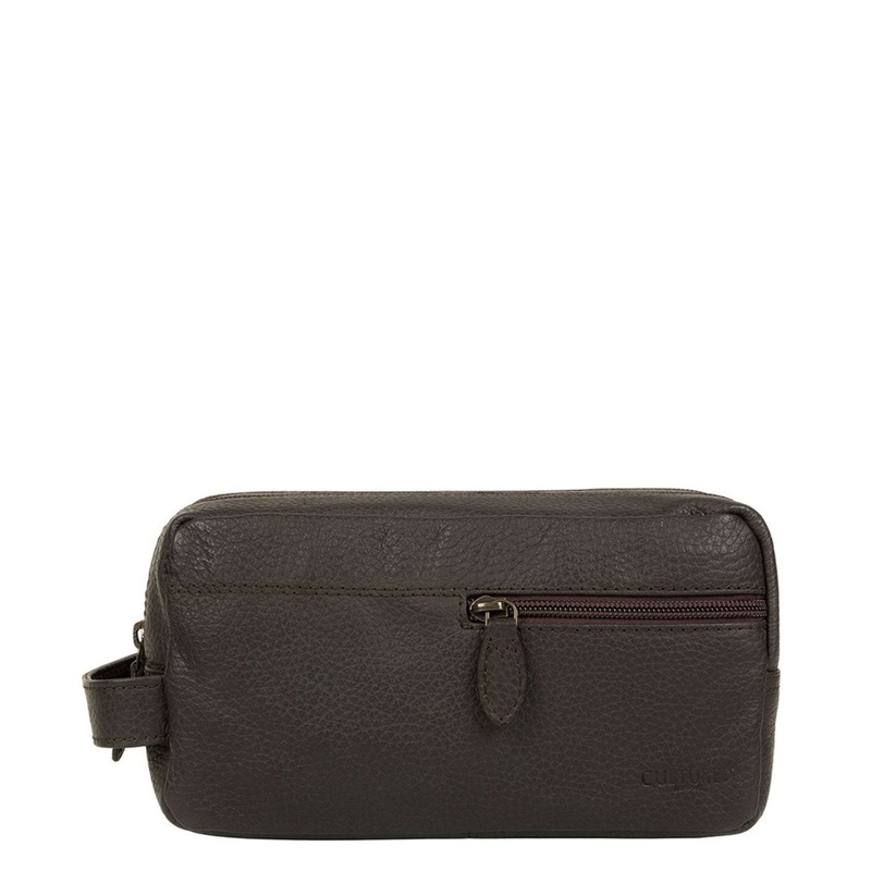 'Creek' Dark Brown Leather Wash Bag