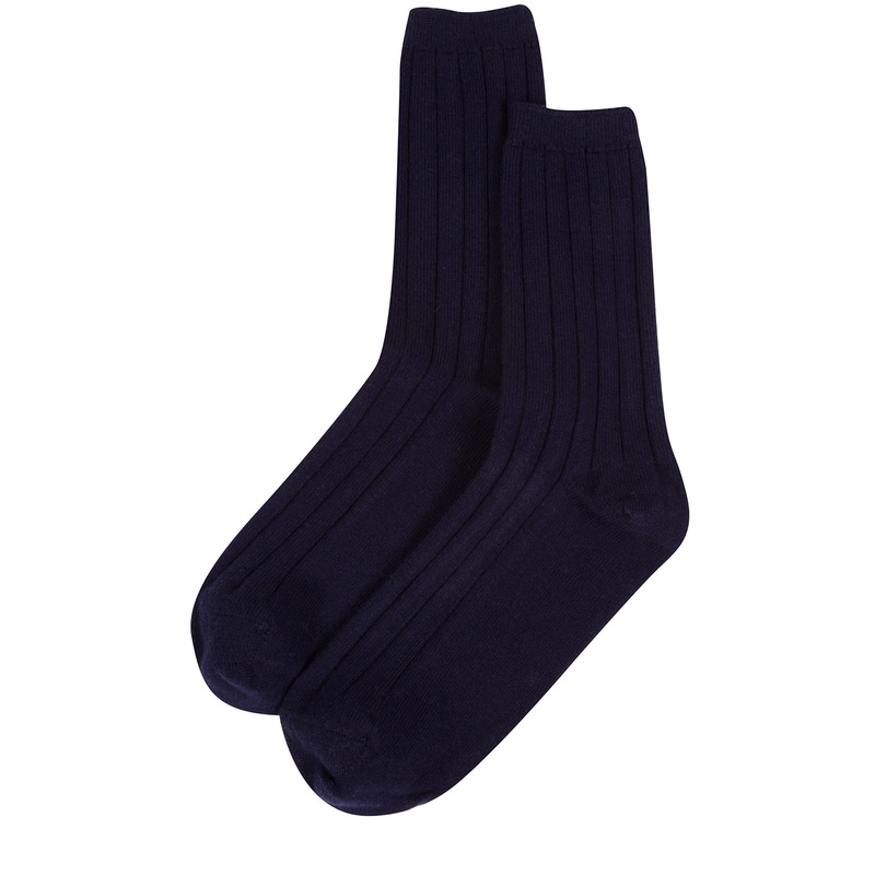 'Dalton' Dark Navy Large Cashmere and Merino Wool Ribbed Socks