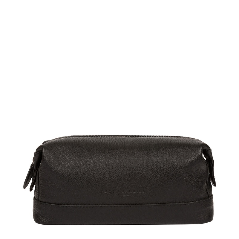 'Joggle' Black Leather Washbag
