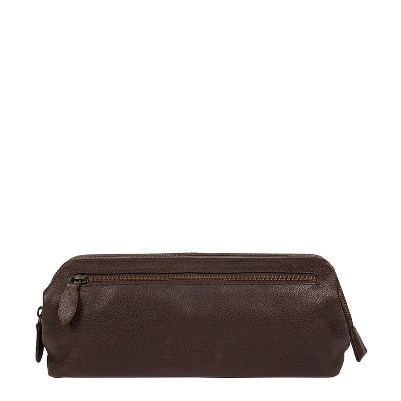 'Kea' Cocoa Leather Washbag