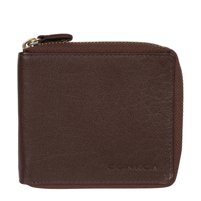 'Krieger' Dark Brown Zip Round Leather Wallet