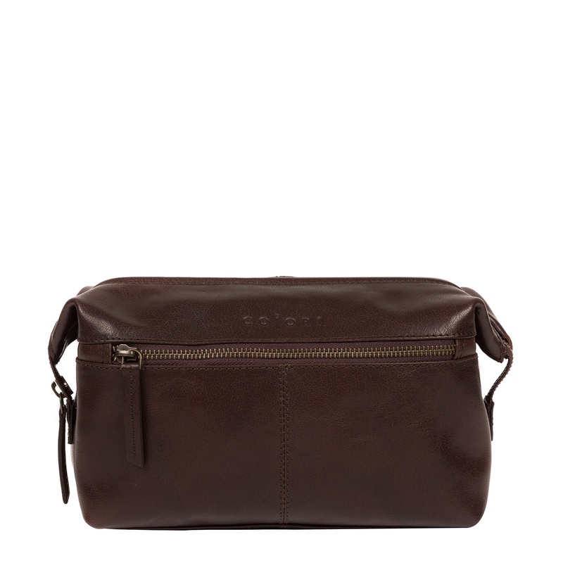 'Morano' Italian-Inspired Espresso Leather Washbag