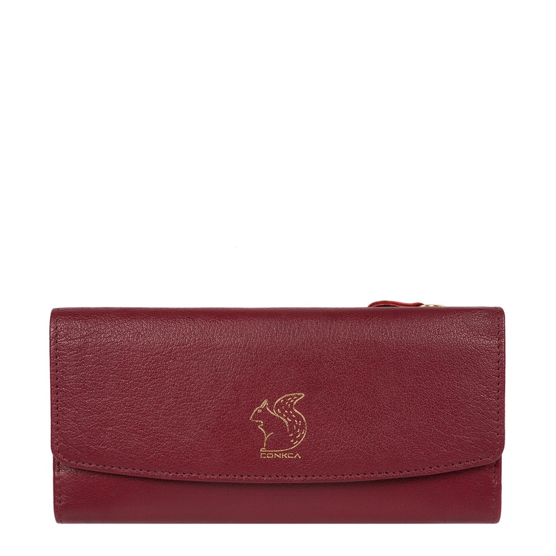 'Ollie' Deep Red Tri-Fold Leather Purse