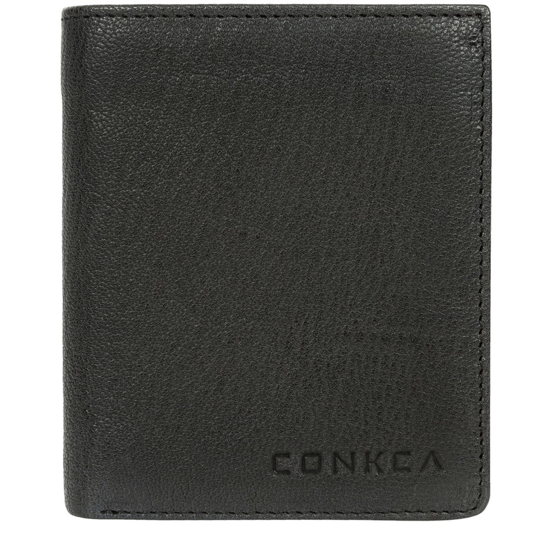 'Portus' Black Tri-Fold Leather Wallet